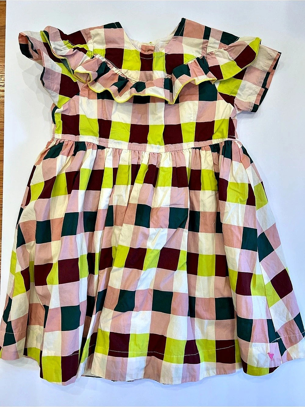 Pink Chicken Alyssa Dress - Plaid Madras Girls' Pink & Green Dress 4Y